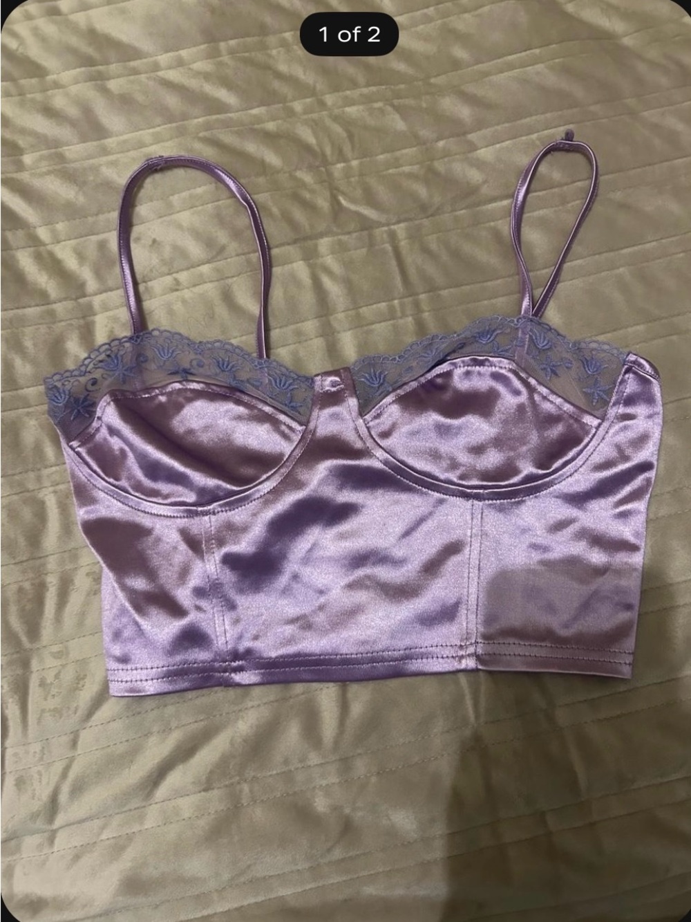 SHEIN Lavender Satin Lace Bralette Crop Top